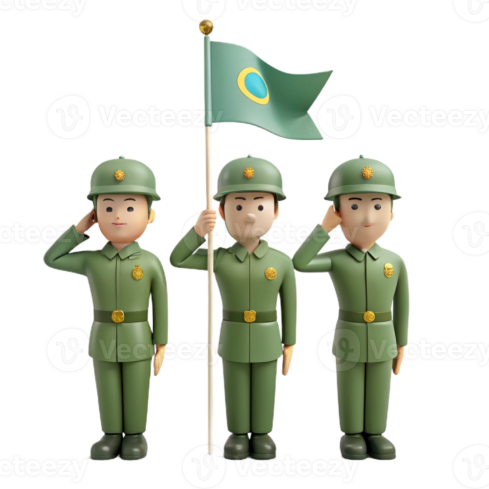 3D Cartoon Soldiers Saluting Flag png