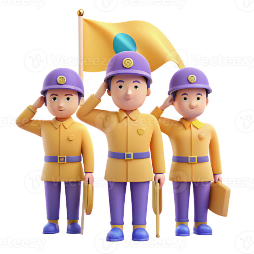 Three Cartoon Soldiers Saluting png