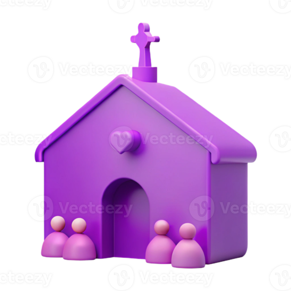Purple Church Building 3D Render png