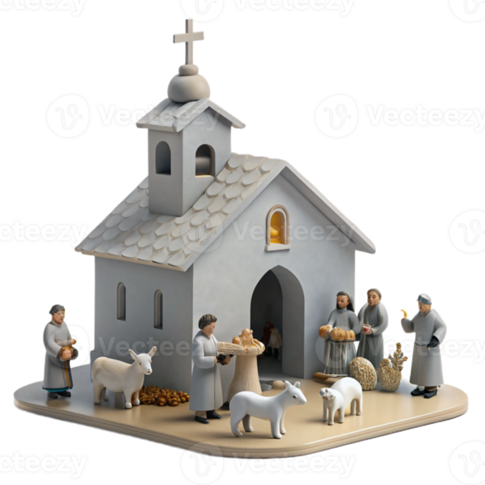Church with Figures Animals png