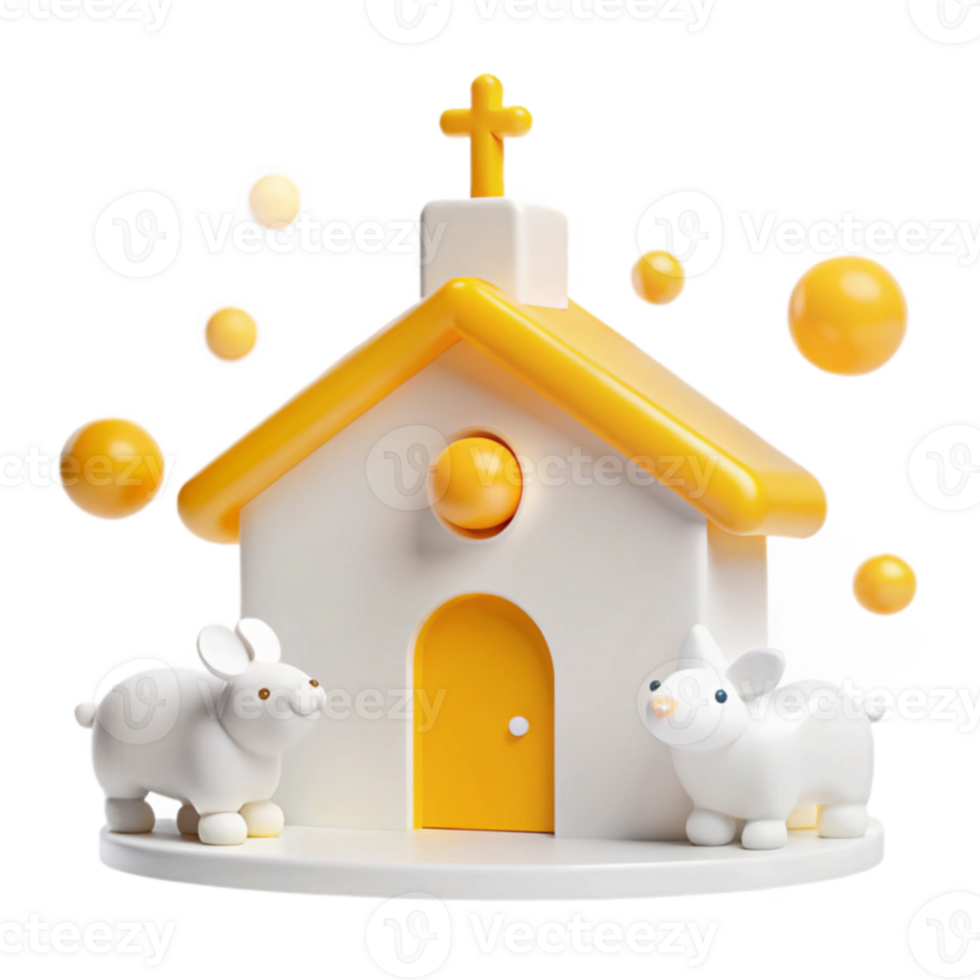 Church with Rabbits and Yellow Spheres png