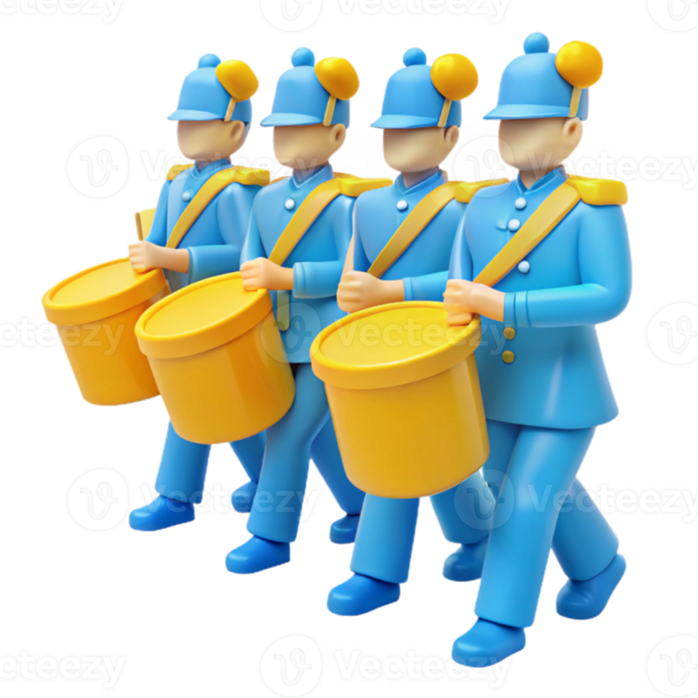 Marching Drummers in Blue Uniforms png