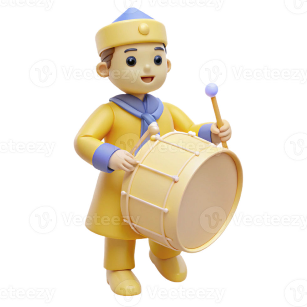 3D Cartoon Boy Playing Drum png