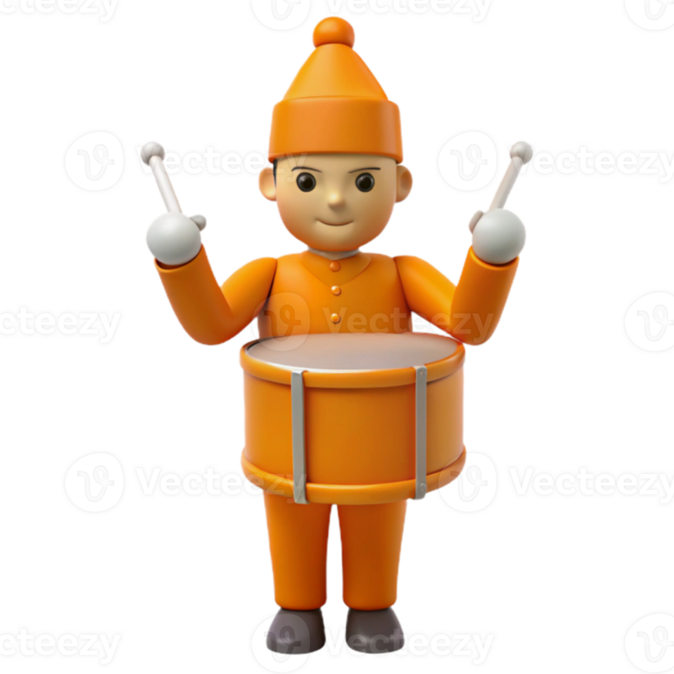 Cute 3D Character Playing Drums png