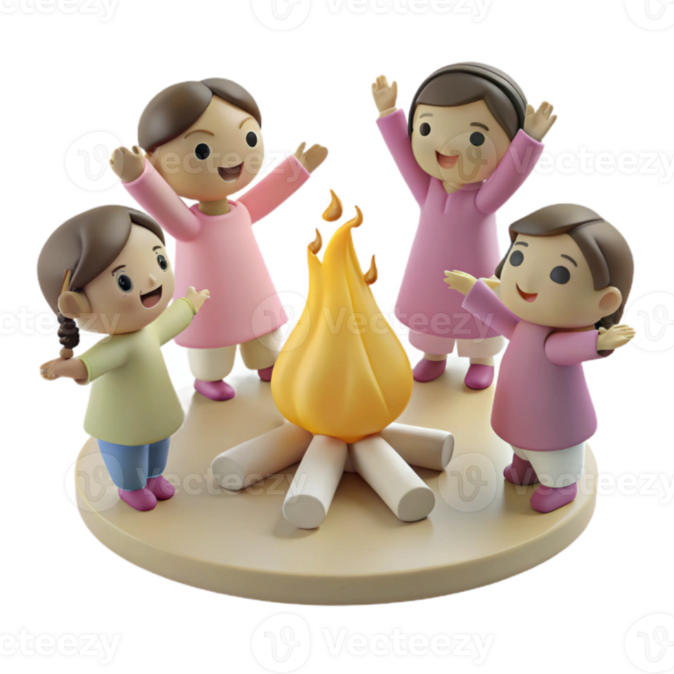 Kids Celebrating Around a Bonfire Joy and Warmth png