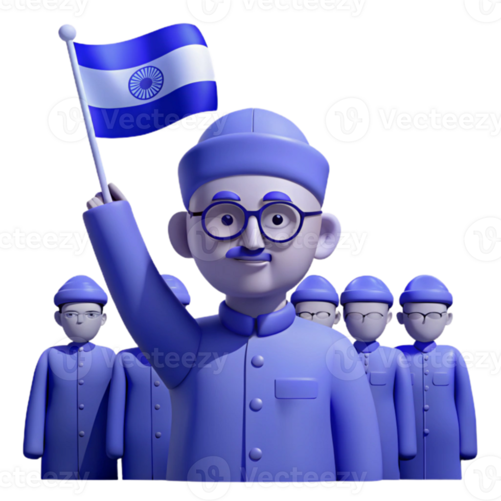 3D Cartoon Character Holding Flag png