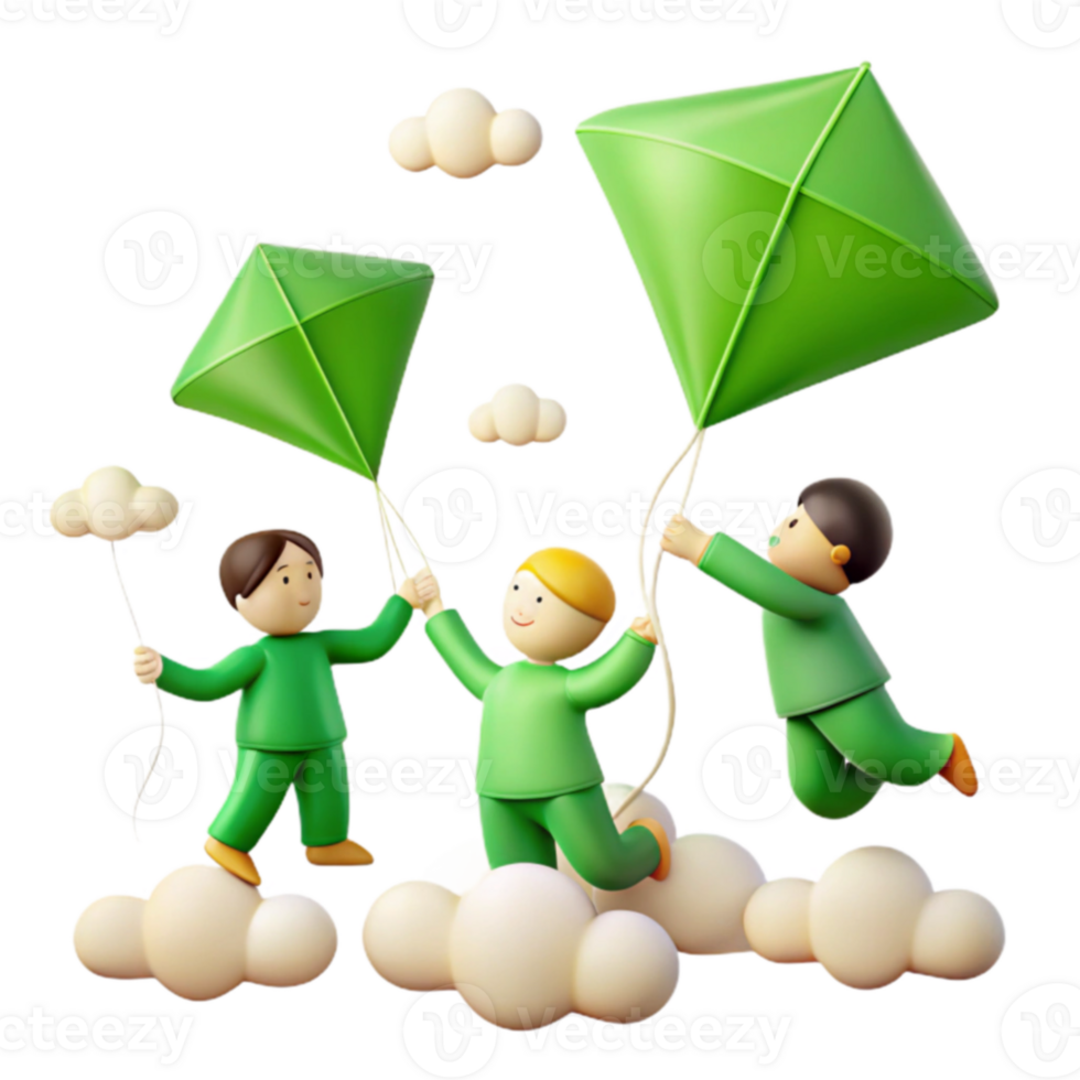 Kids Flying Kites on Clouds png