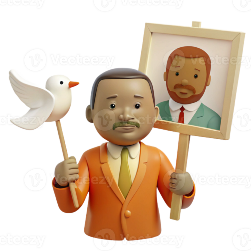 3D Man Holding Dove and Portrait png