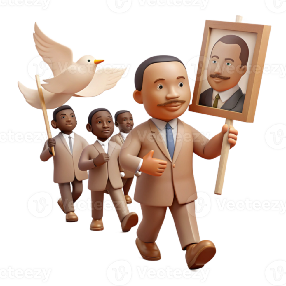 3D Cartoon Men Marching with Dove png