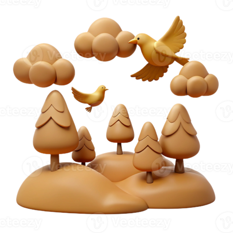 3D Forest Scene with Birds png