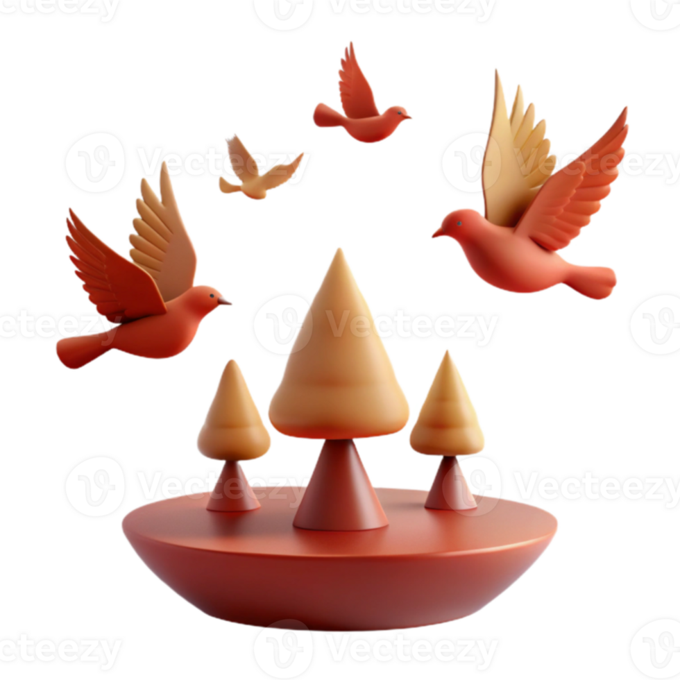 3D Birds Flying Over Trees png