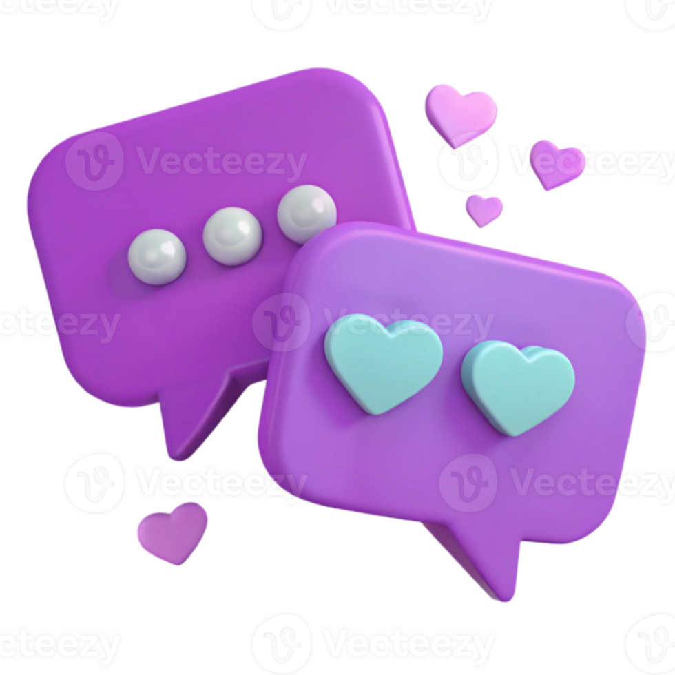 Purple Chat Bubbles with Hearts png