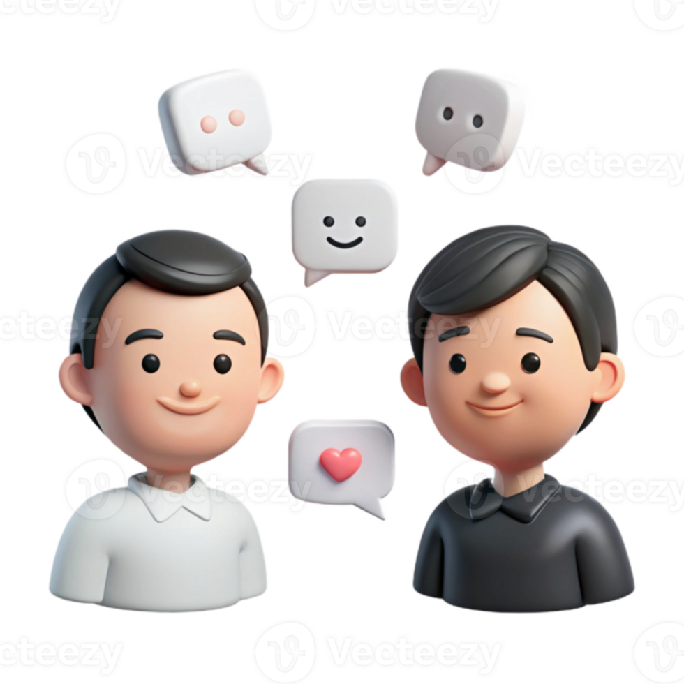 3D Cartoon Characters with Speech Bubbles png