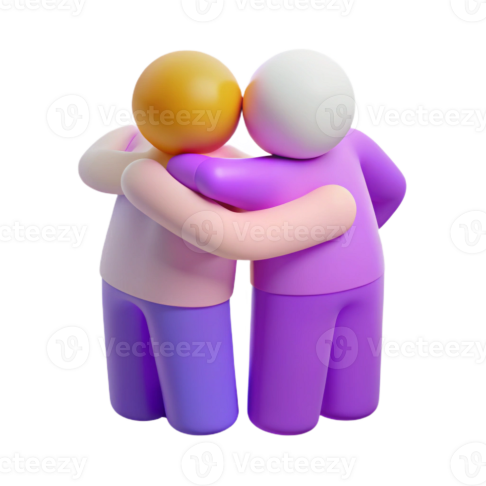 Friends Hugging 3D Render png