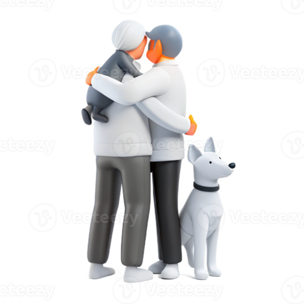 Couple Embracing with Dog png