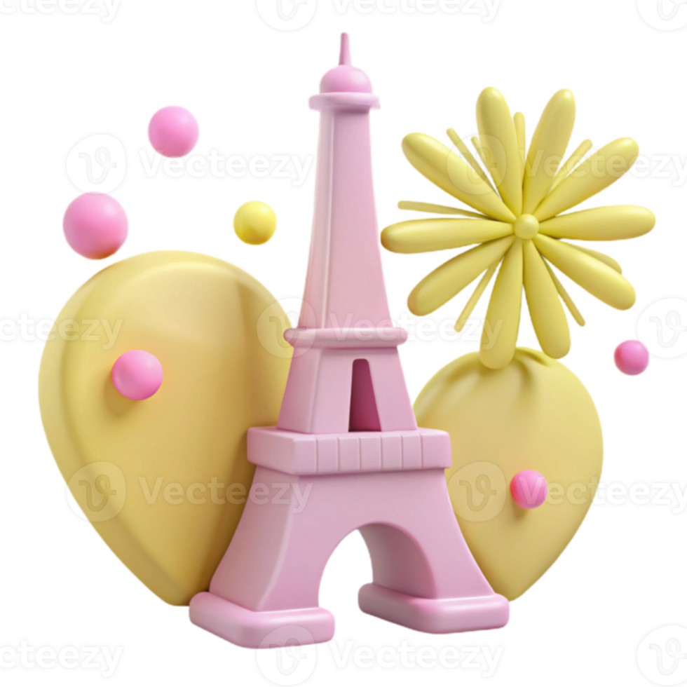 3D Eiffel Tower with Yellow Flowers png