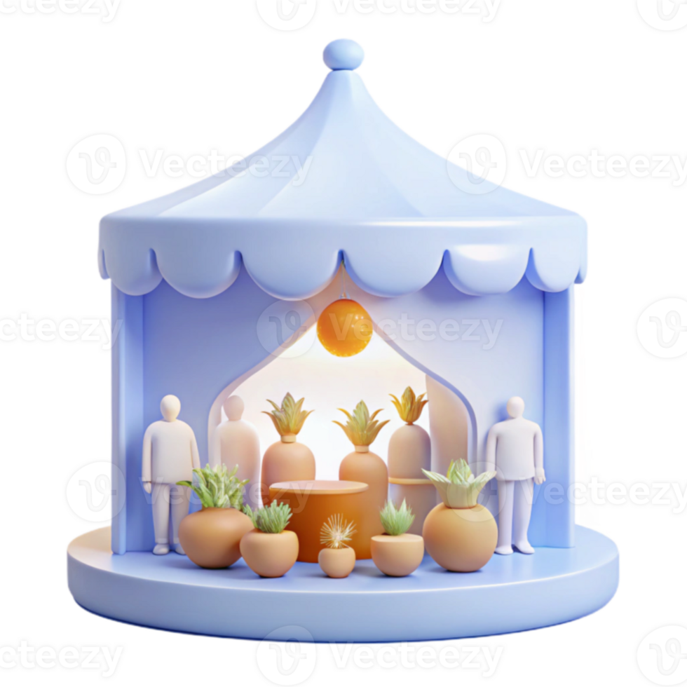 3D Render of a Tent with Plants png