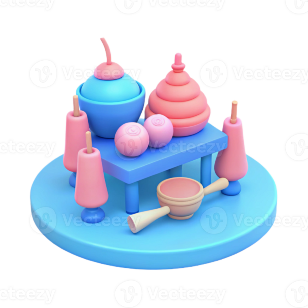 3D Render of Colorful Tabletop Items png