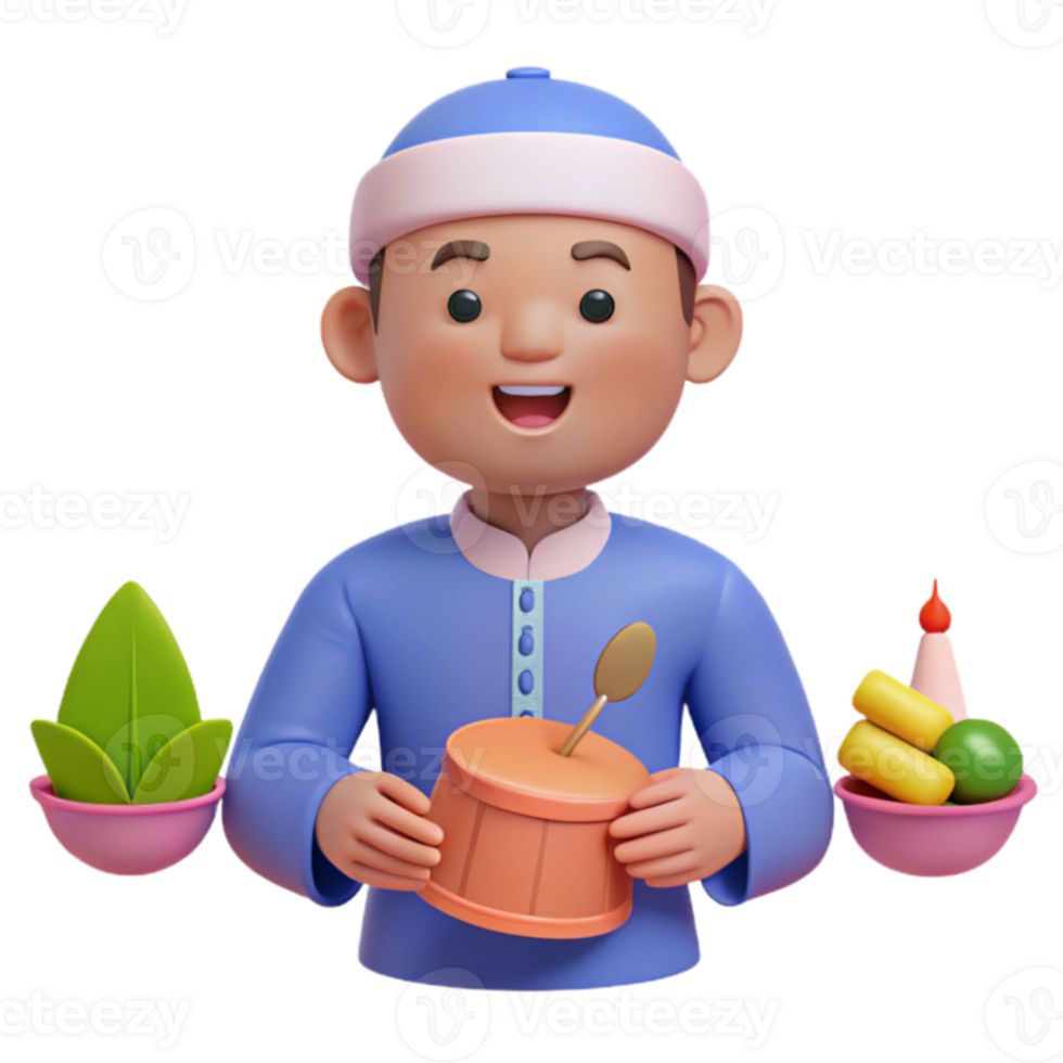 3D Cartoon Man Holding Drum png
