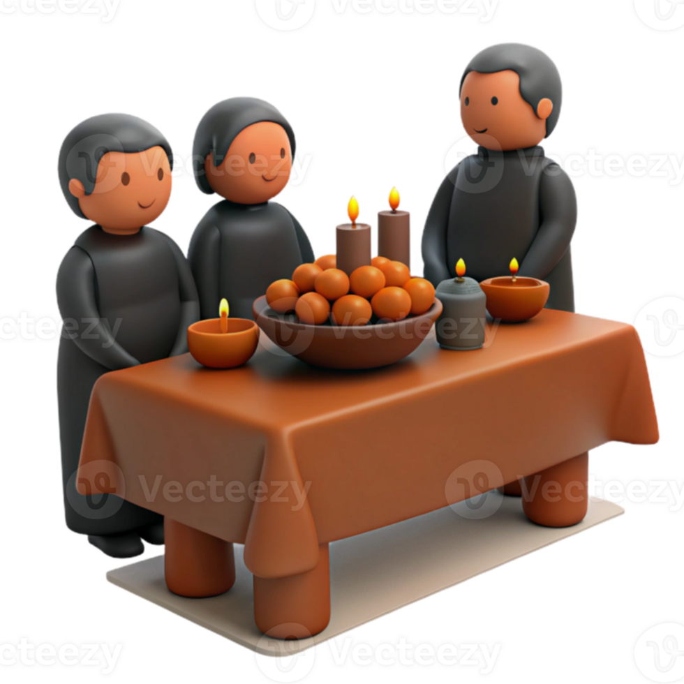 3D Characters Gather Around Table png
