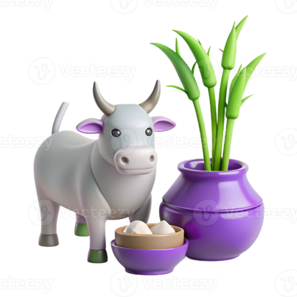 Cow, Plant, Pot, and Bowl png