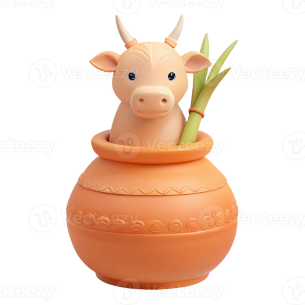 Cute Cow in Clay Pot png