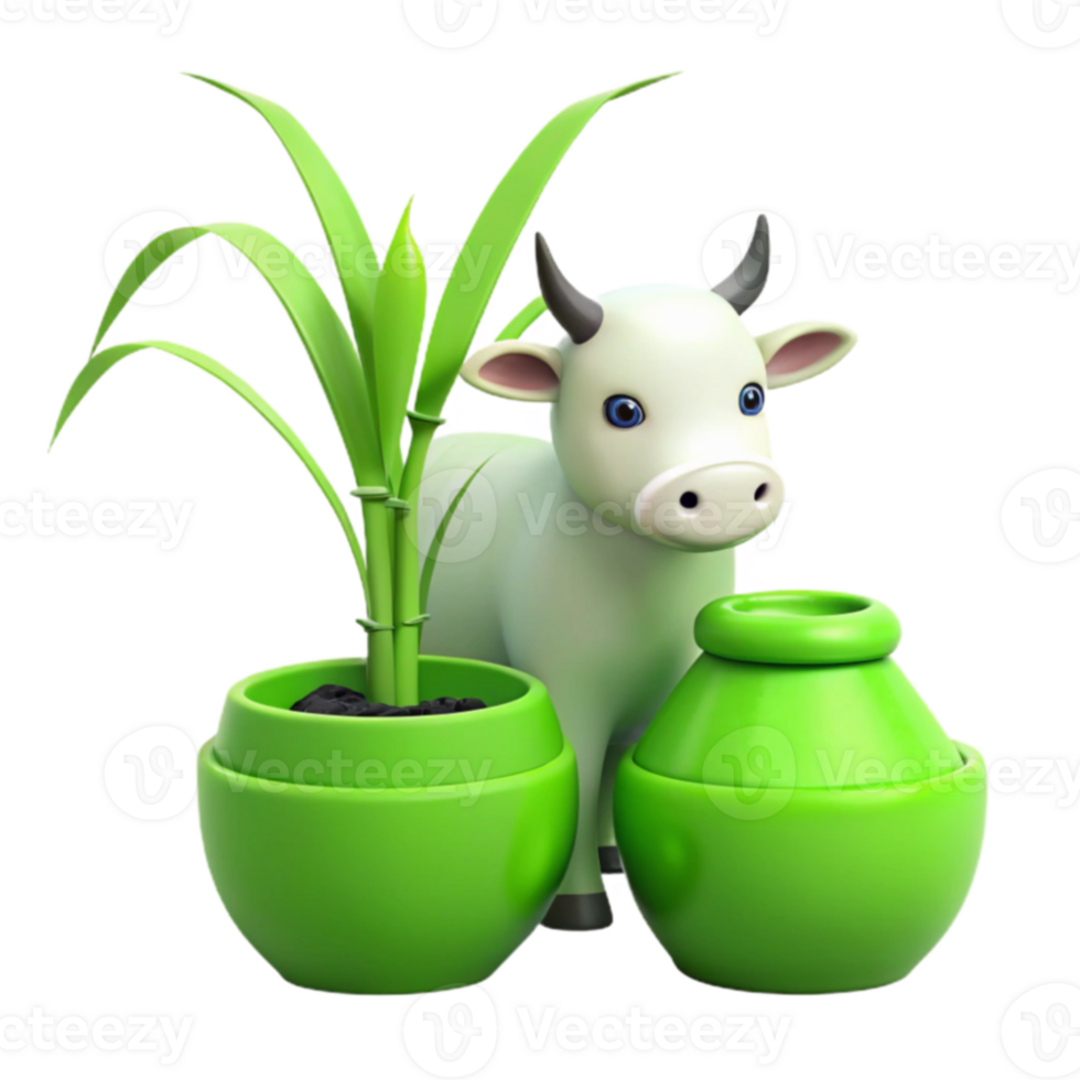 Cute Cow with Plant and Pot png