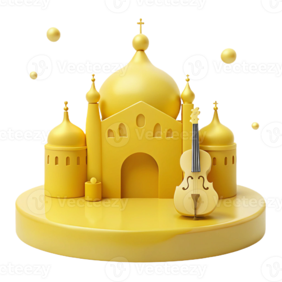 Golden Building Violin 3D Render png