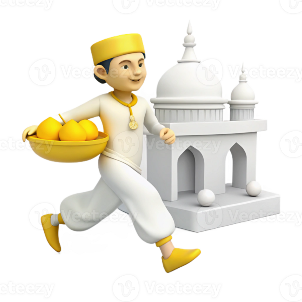 Man Running with Fruit to Building png