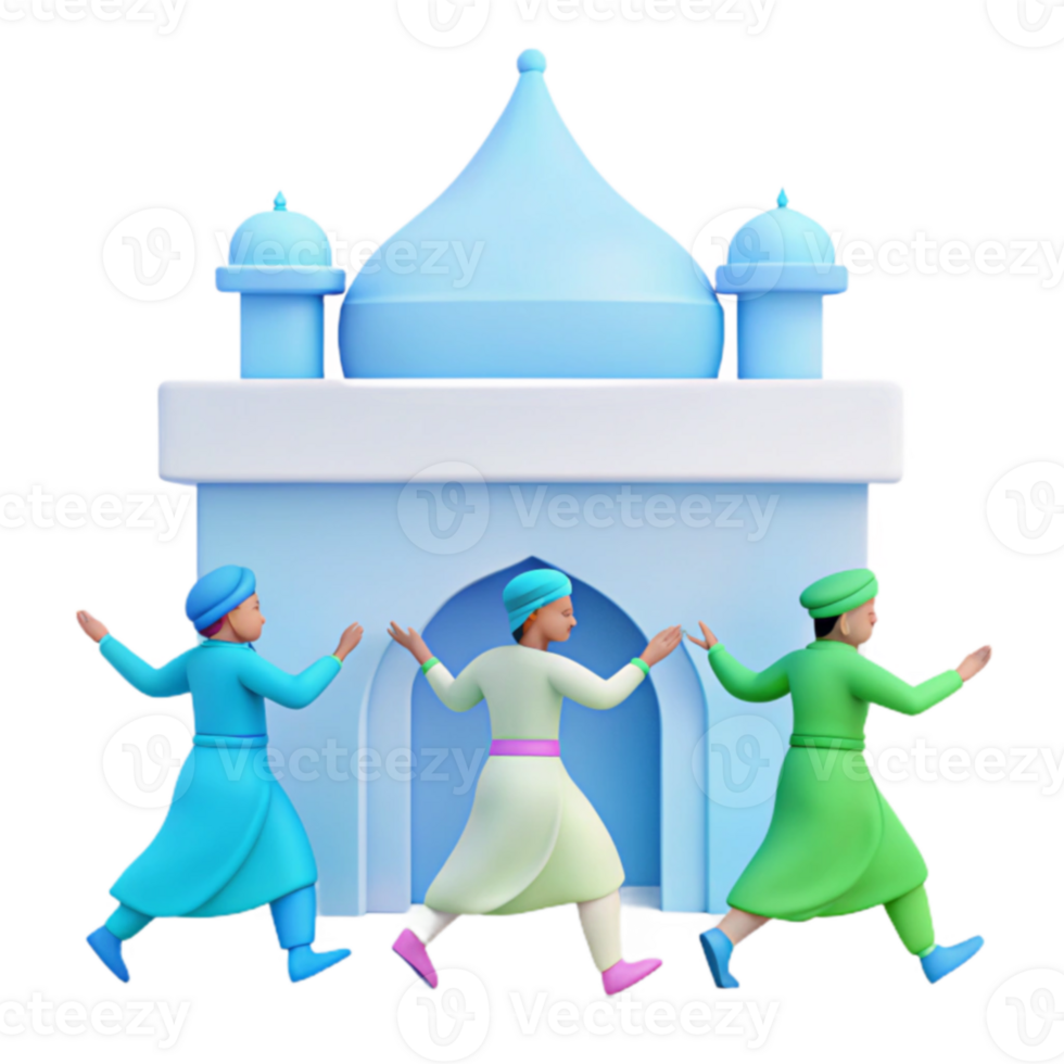 3D Illustration of People Entering Mosque png