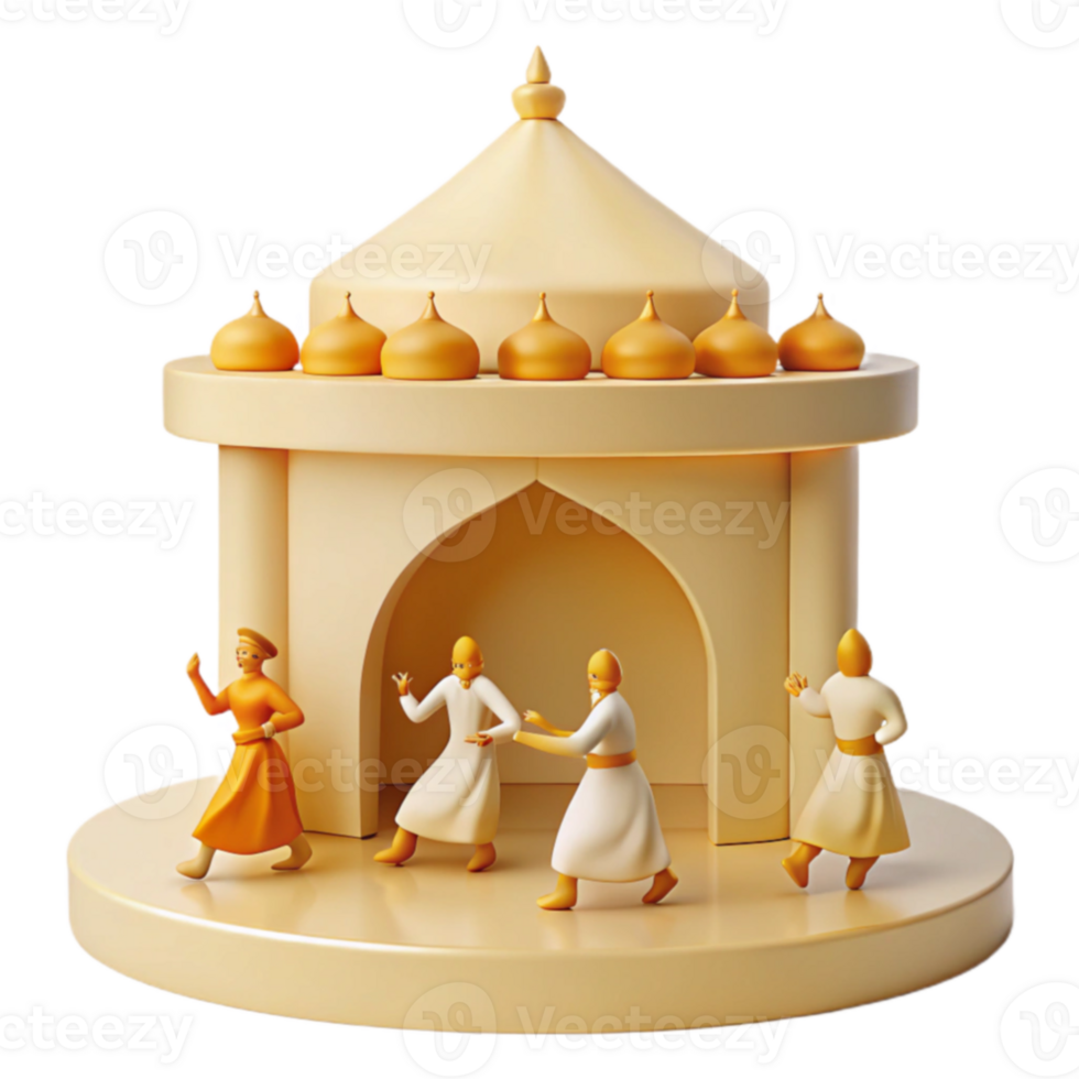 3D Rendered Building with Figures png