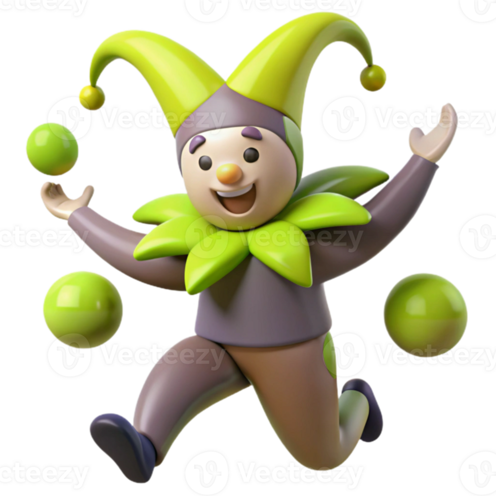 Juggling Clown 3D Render png