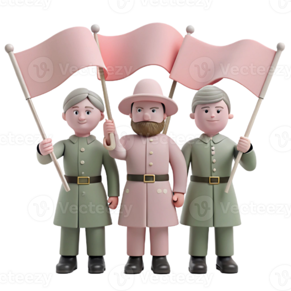 Three Cartoon Soldiers Holding Flags png