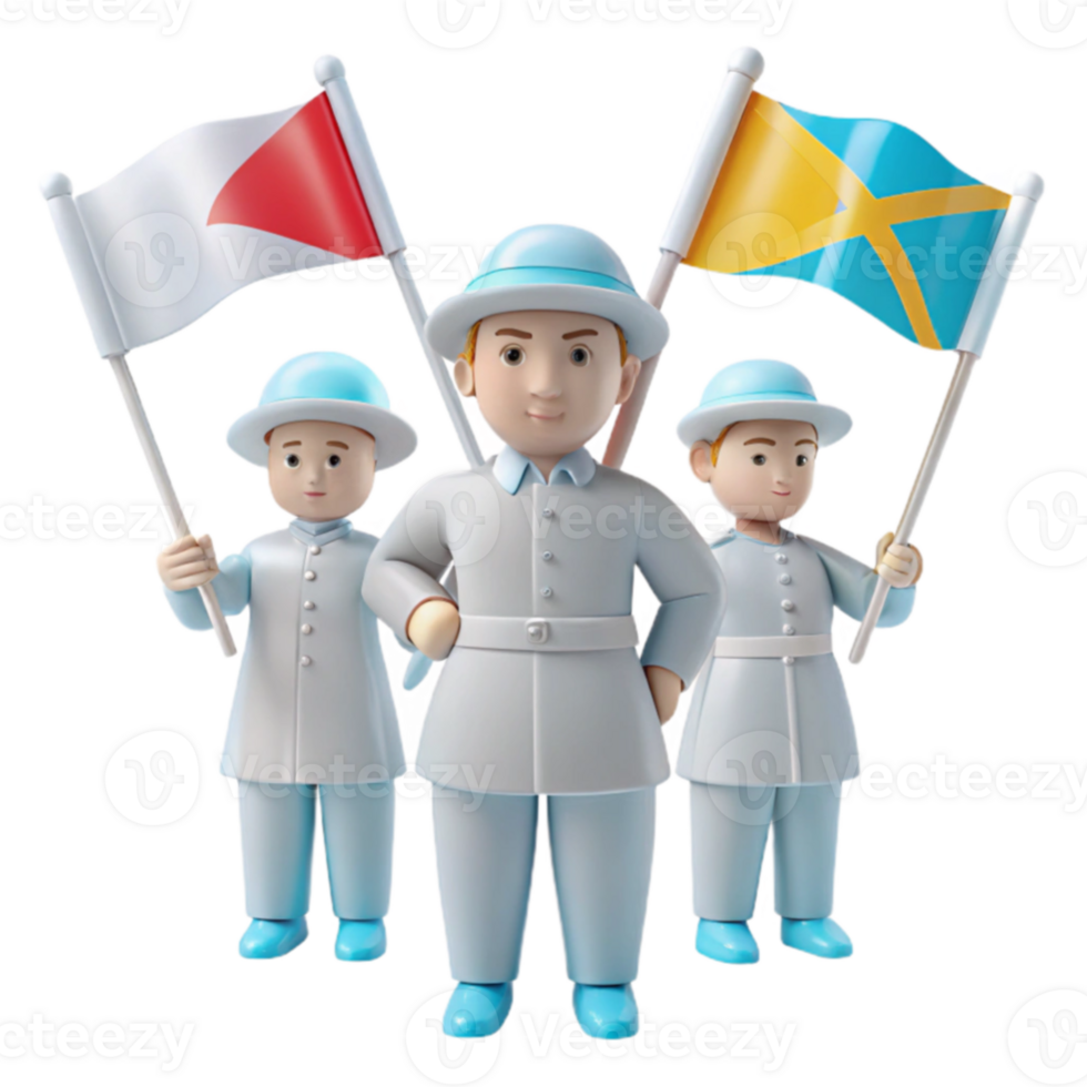 3D Cartoon Characters Holding Flags png
