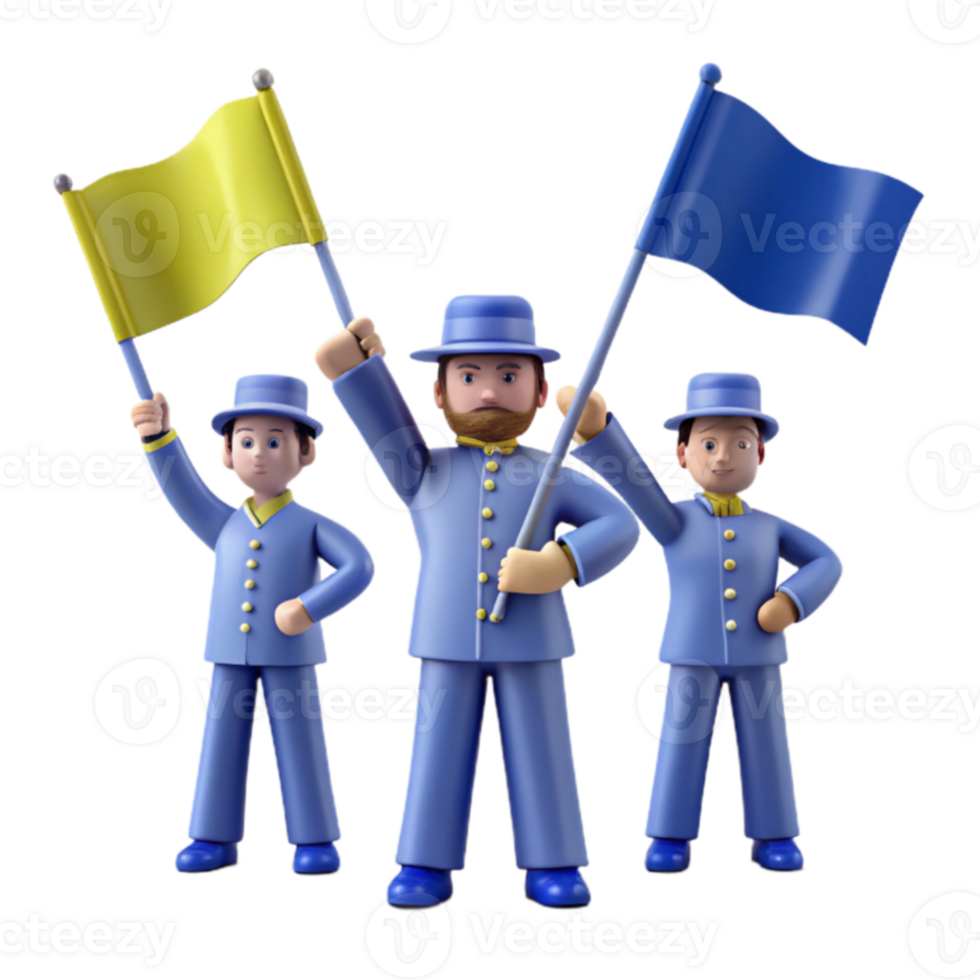 3D Cartoon Men Holding Flags png