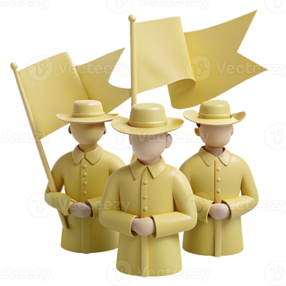 3D Illustration of People Holding Flags png