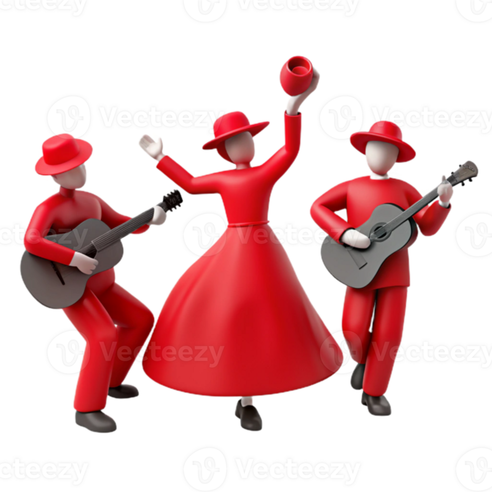 Red Dressed Characters Playing Music png