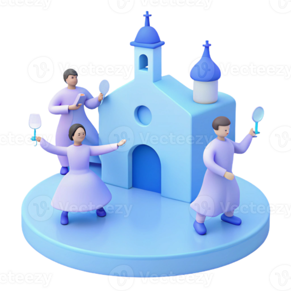 3D Illustration of People and Church png
