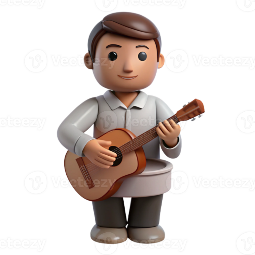 3D Cartoon Man Playing Guitar png