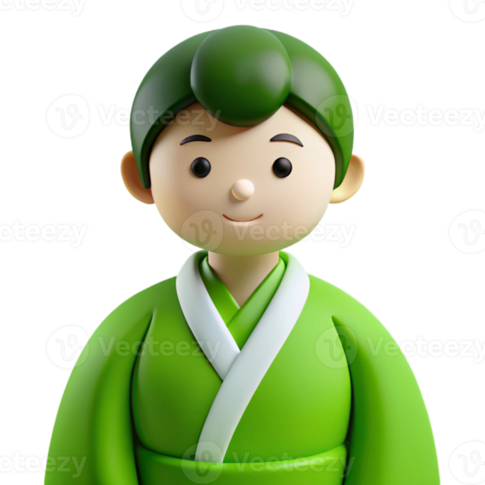 Smiling Cartoon Character in Green Kimono png