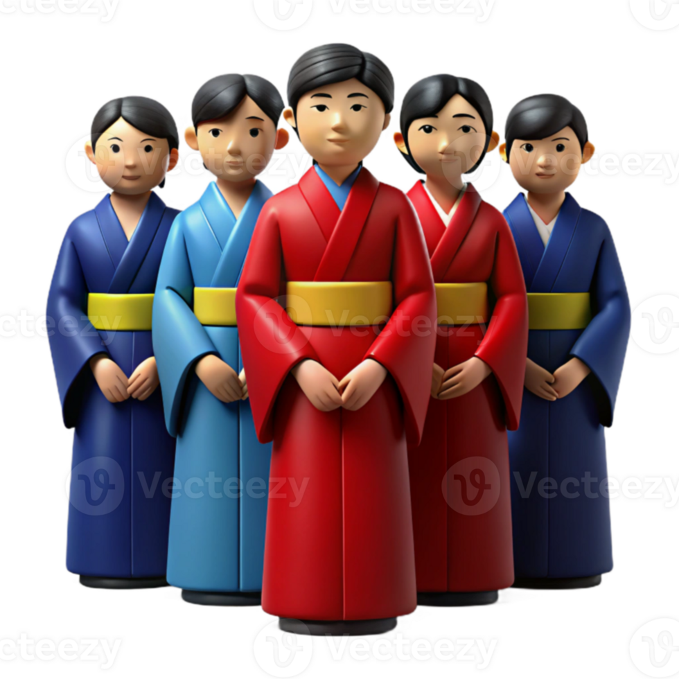 Five People Wearing Kimonos png