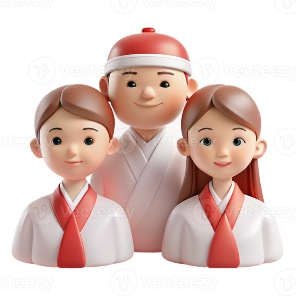 3D Cartoon Characters in Traditional Wear png