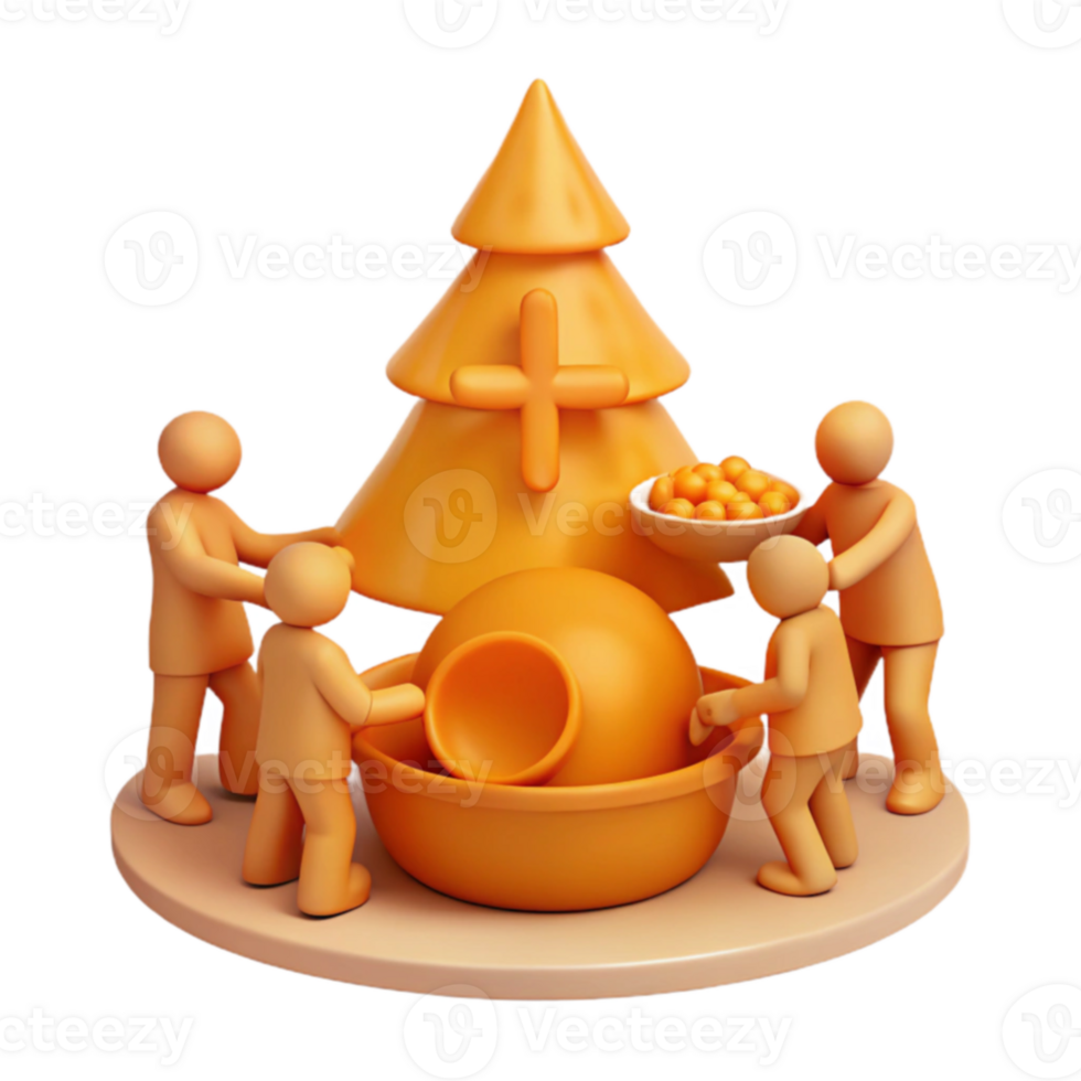 3D Render of People Decorating a Christmas Tree png