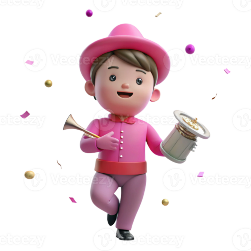 Cheerful 3D Character in Pink png