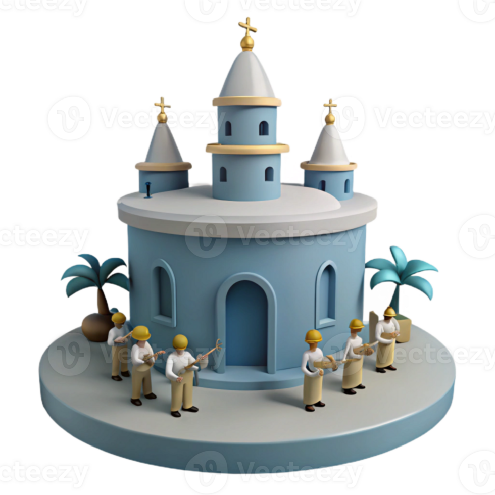 3D Church Building Workers png
