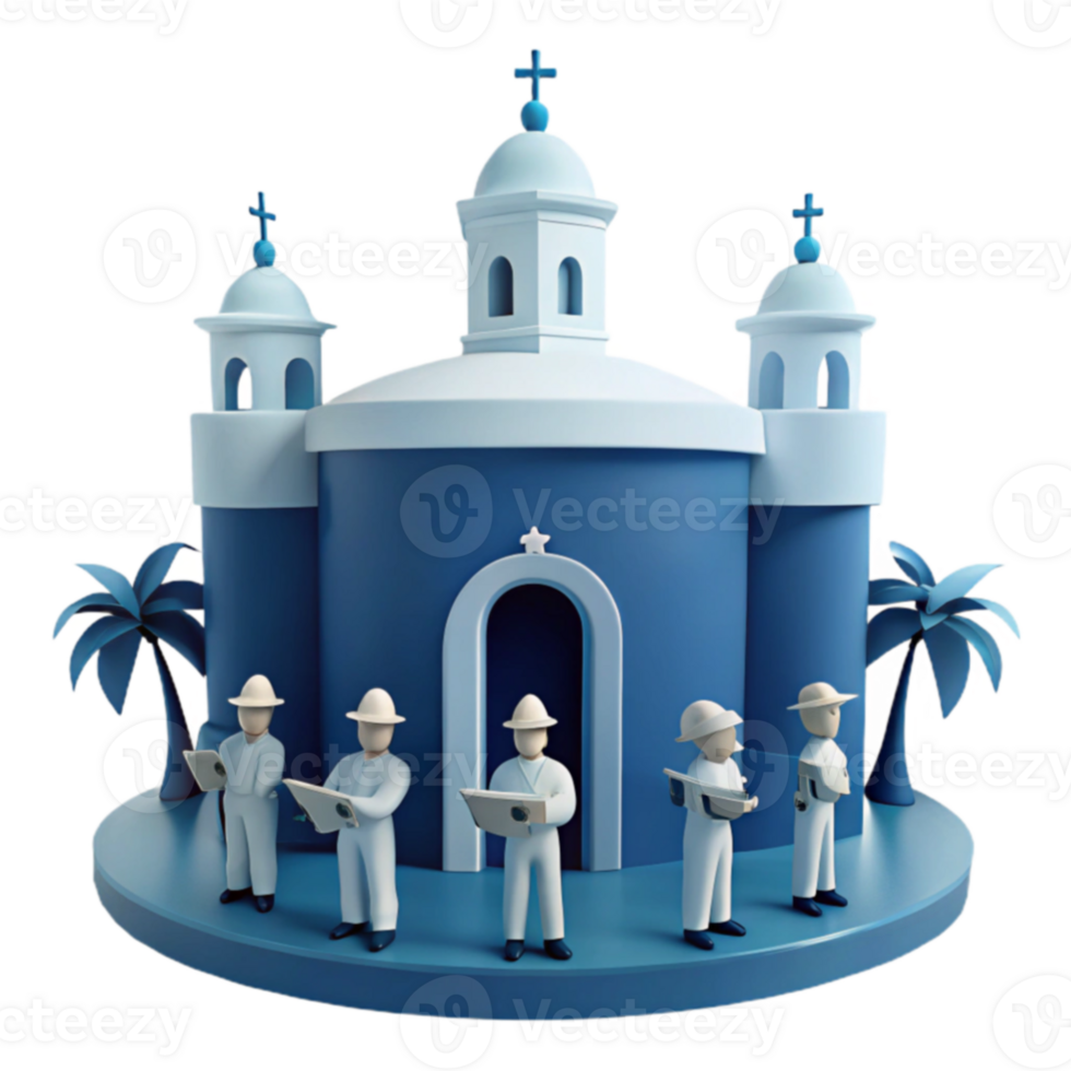 Blue Church with Palm Trees png