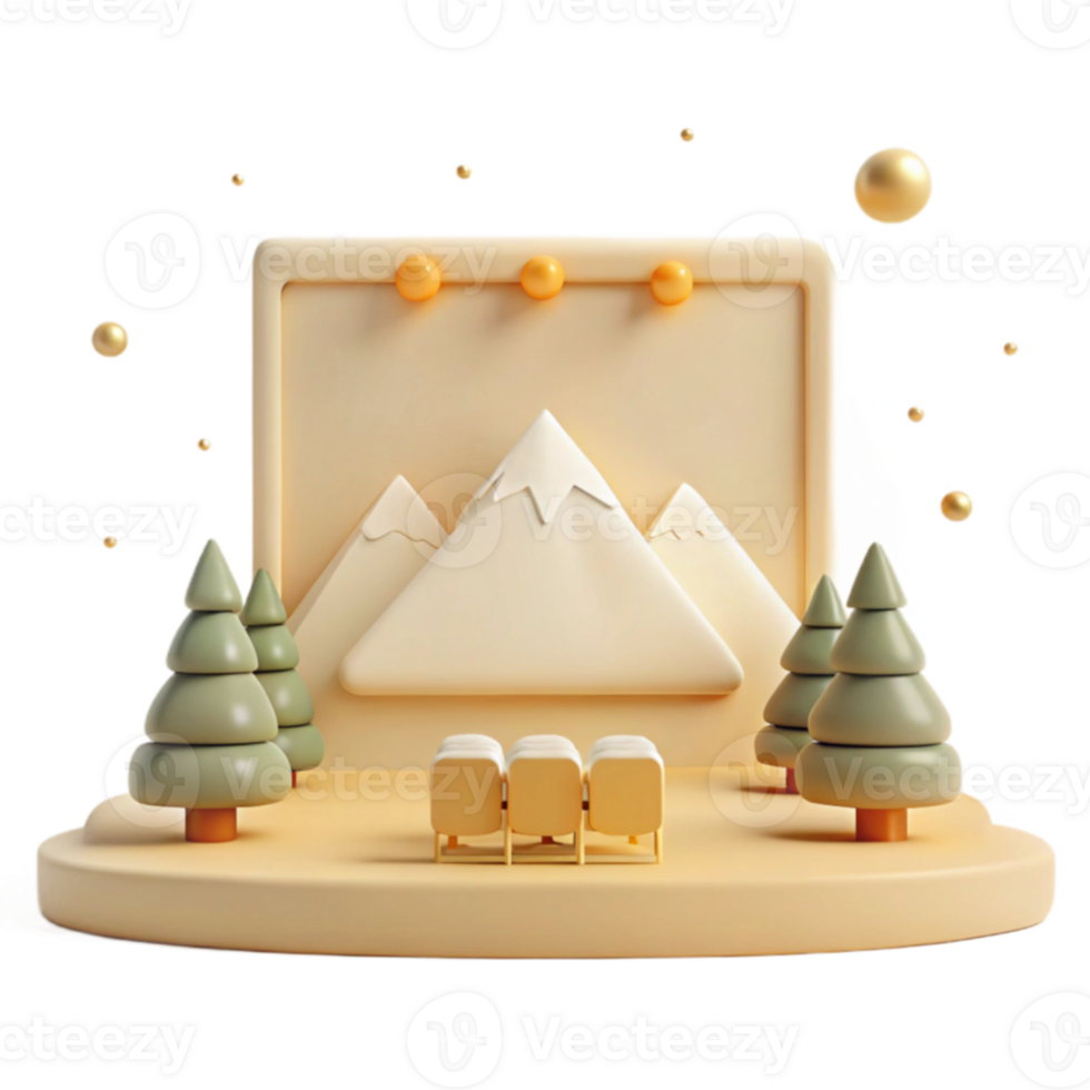 3D Mountain Scene with Trees png