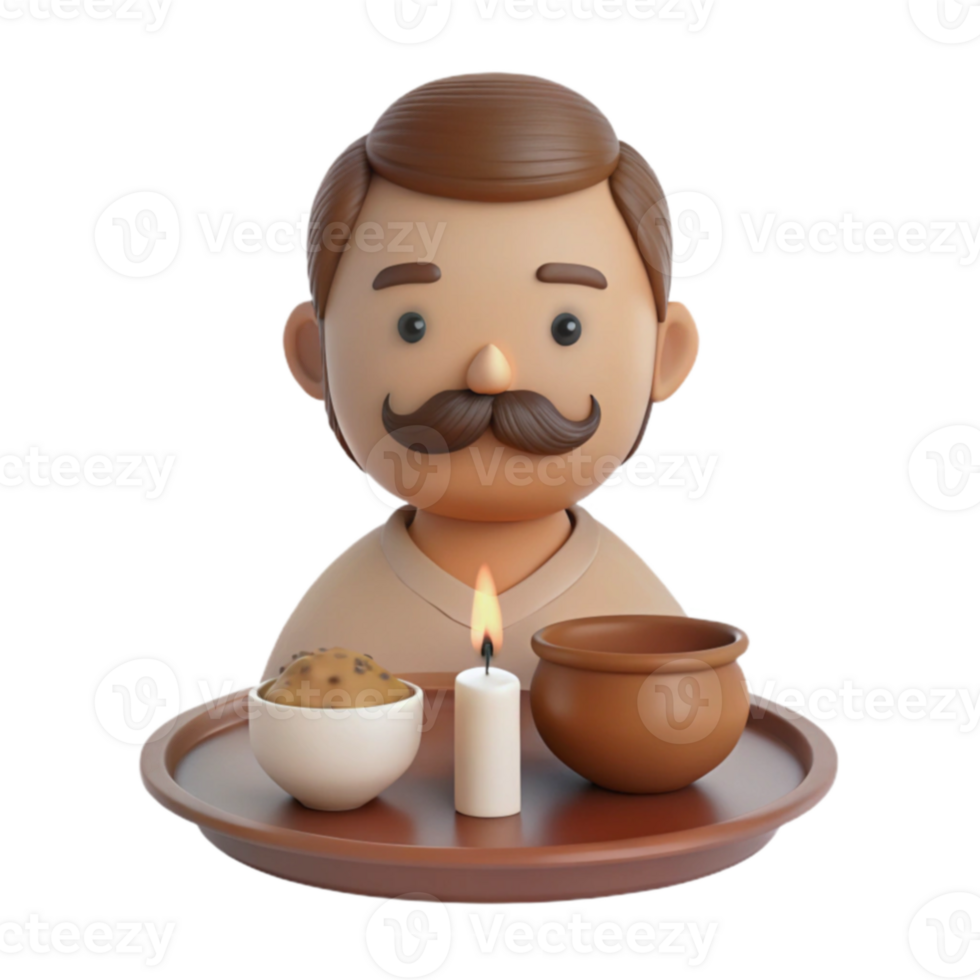 3D Cartoon Man Holding a Tray png
