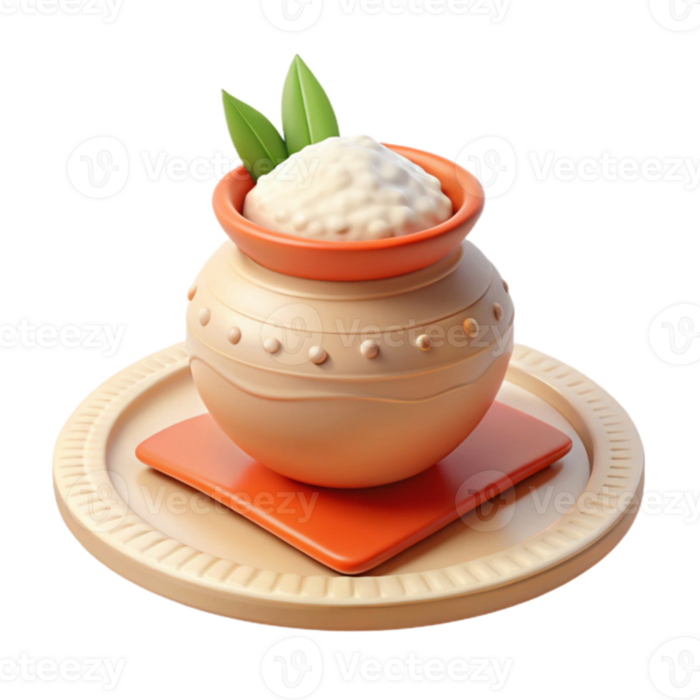 Clay Pot with Rice and Leaves png