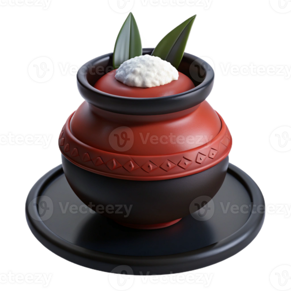 Clay Pot with Cream and Leaves png